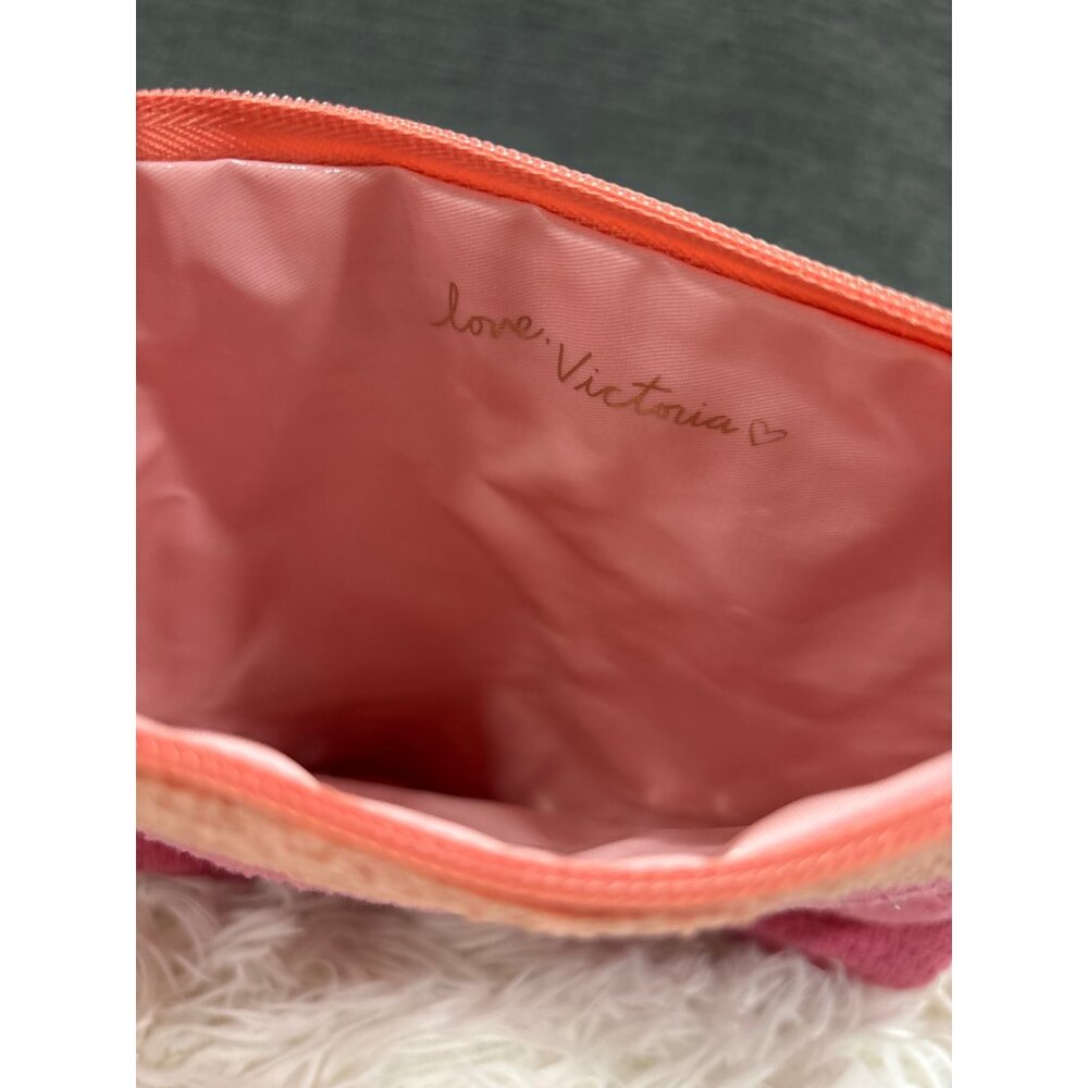 Victorias Secret Beach Bum Pink & Coral Terry Cloth Wristlet Pouch With Zipper C - Picture 5 of 9